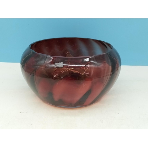 87 - Ruby Glass Bowl. 14cm High, 27cm Diameter. Nip to Rim.