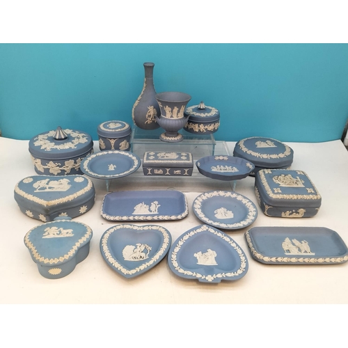94 - Collection of Wedgwood Blue and White Jasperware. Tallest 13cm.