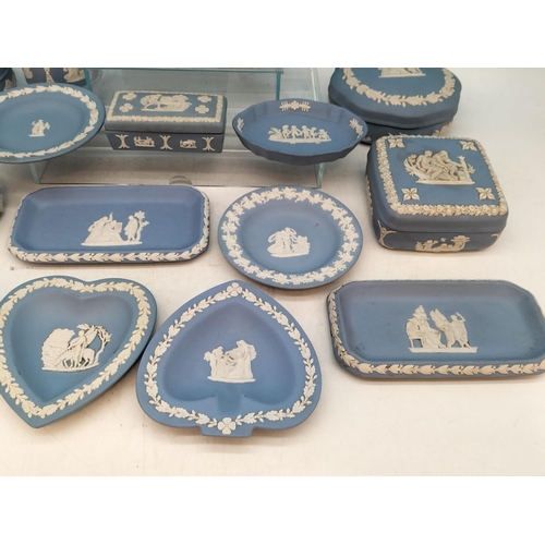 94 - Collection of Wedgwood Blue and White Jasperware. Tallest 13cm.