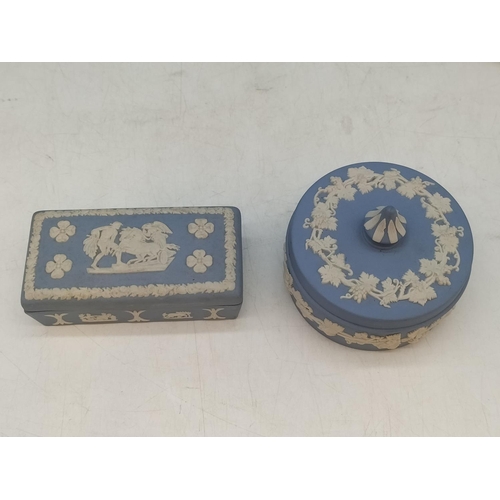 94 - Collection of Wedgwood Blue and White Jasperware. Tallest 13cm.