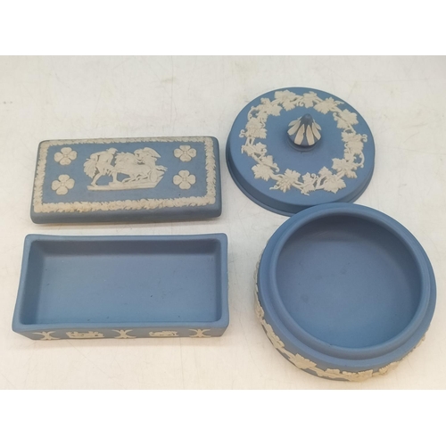 94 - Collection of Wedgwood Blue and White Jasperware. Tallest 13cm.