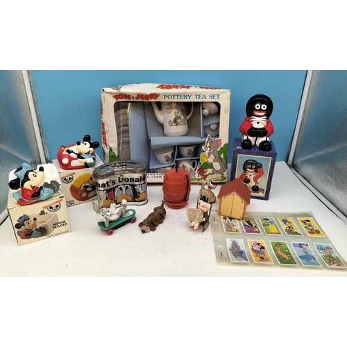 96 - Boxed Tom & Jerry Pottery Tea Set, Boxed Disney Minnie Soap and Mickey Sponge Holders, Boxed Golly B... 