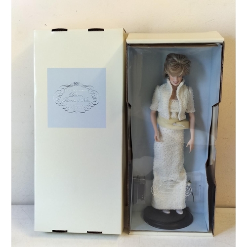 175 - Boxed Franklin Mint 'Diana, Princess of Wales' Porcelain Portrait Doll. Doll on Stand 46cm Tall.