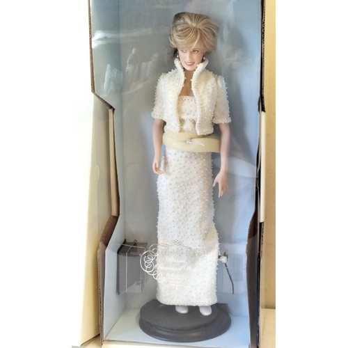 175 - Boxed Franklin Mint 'Diana, Princess of Wales' Porcelain Portrait Doll. Doll on Stand 46cm Tall.