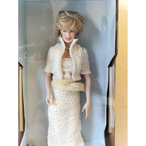 175 - Boxed Franklin Mint 'Diana, Princess of Wales' Porcelain Portrait Doll. Doll on Stand 46cm Tall.