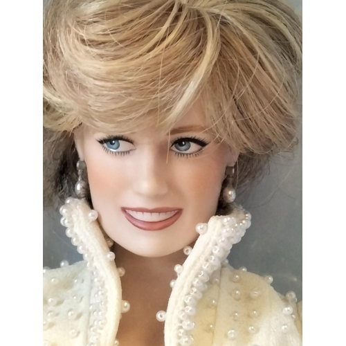 175 - Boxed Franklin Mint 'Diana, Princess of Wales' Porcelain Portrait Doll. Doll on Stand 46cm Tall.