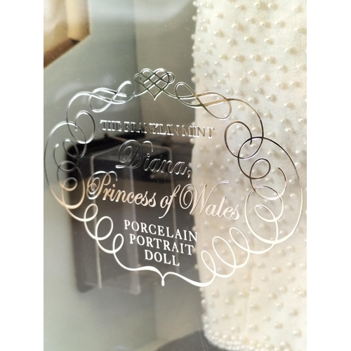 175 - Boxed Franklin Mint 'Diana, Princess of Wales' Porcelain Portrait Doll. Doll on Stand 46cm Tall.