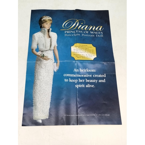 175 - Boxed Franklin Mint 'Diana, Princess of Wales' Porcelain Portrait Doll. Doll on Stand 46cm Tall.