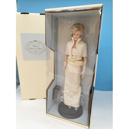 175 - Boxed Franklin Mint 'Diana, Princess of Wales' Porcelain Portrait Doll. Doll on Stand 46cm Tall.
