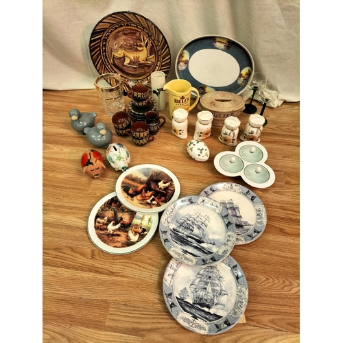 434 - Collection of Ceramics and Glass to include Wade Whisky Jug, Butter Dish (A/F). Condiment Set, Piggy... 