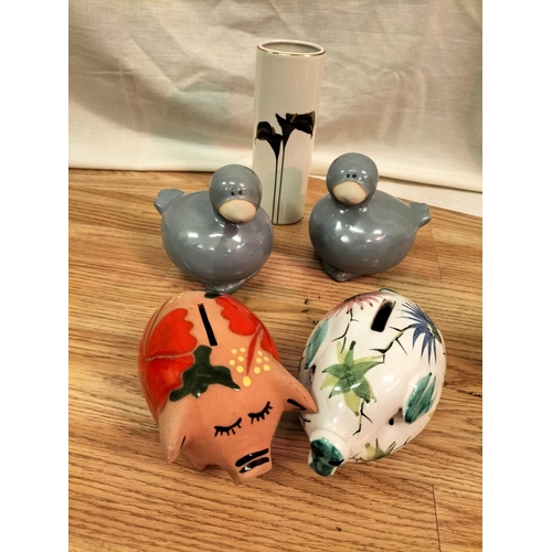 434 - Collection of Ceramics and Glass to include Wade Whisky Jug, Butter Dish (A/F). Condiment Set, Piggy... 