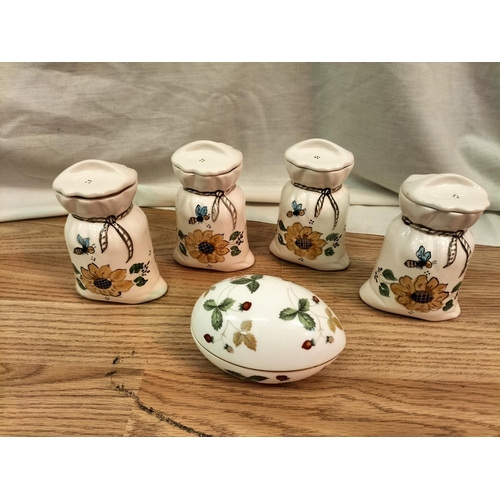 434 - Collection of Ceramics and Glass to include Wade Whisky Jug, Butter Dish (A/F). Condiment Set, Piggy... 