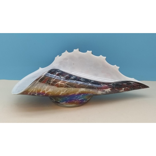 135 - Large Mottled Glass Shell Bowl. 15.5cm High, 44cm x 26cm. Collection Only.