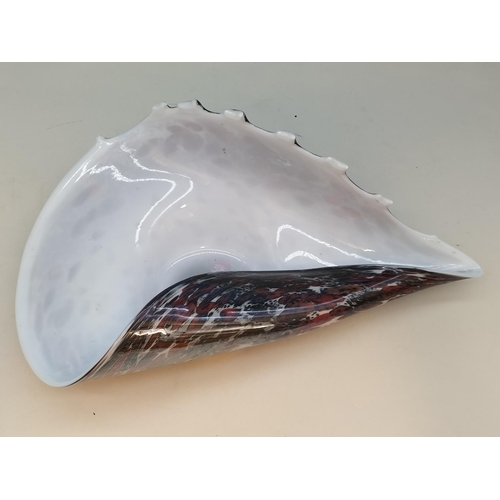 135 - Large Mottled Glass Shell Bowl. 15.5cm High, 44cm x 26cm. Collection Only.