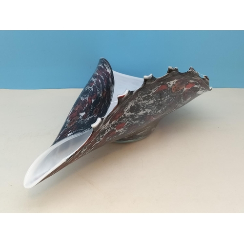 135 - Large Mottled Glass Shell Bowl. 15.5cm High, 44cm x 26cm. Collection Only.