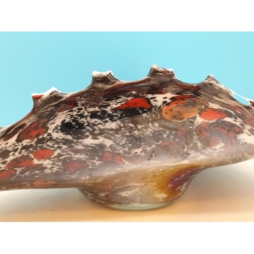 135 - Large Mottled Glass Shell Bowl. 15.5cm High, 44cm x 26cm. Collection Only.