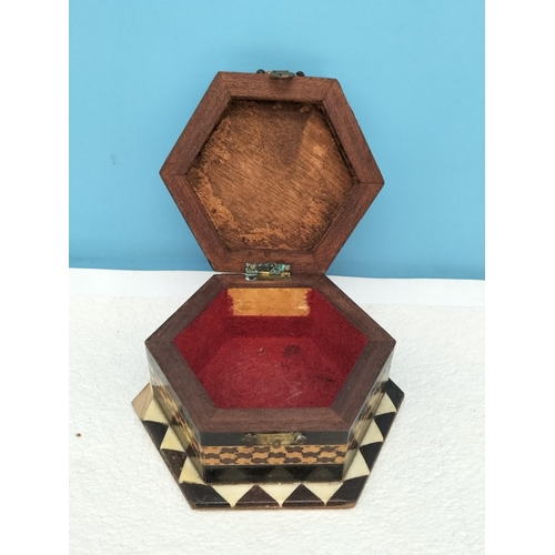 138 - 4 x Thimble Racks (One Converted to Hold Rings) plus Hexagonal Marquetry Hinged Lid Trinket Box (5cm... 