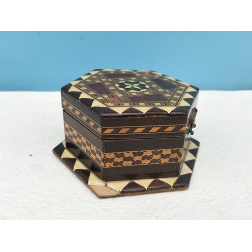 138 - 4 x Thimble Racks (One Converted to Hold Rings) plus Hexagonal Marquetry Hinged Lid Trinket Box (5cm... 