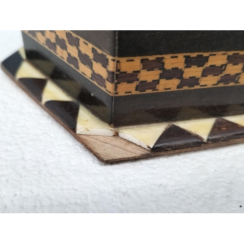 138 - 4 x Thimble Racks (One Converted to Hold Rings) plus Hexagonal Marquetry Hinged Lid Trinket Box (5cm... 