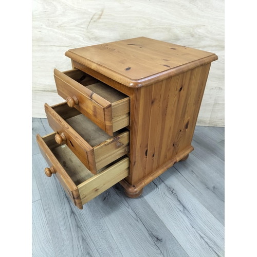 163 - Modern Pine 3 Drawer Bedside Cabinet. 55cm High, 44cm x 44cm. Collection Only.
