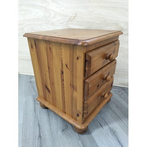 163 - Modern Pine 3 Drawer Bedside Cabinet. 55cm High, 44cm x 44cm. Collection Only.