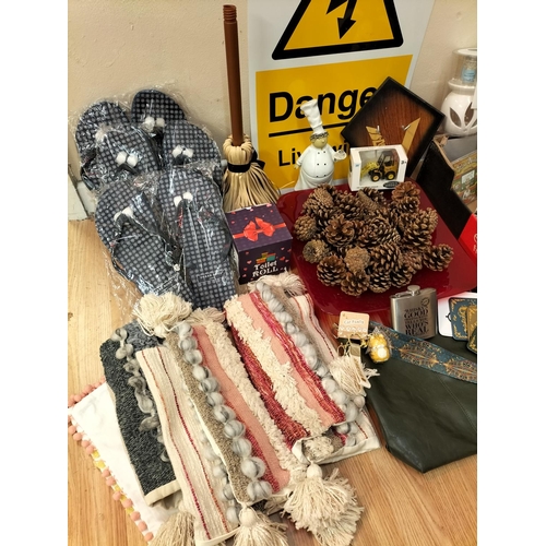 180 - Collection of Items to include Flip Flops, Decorative Bottles, Air Purifier, Danger Sign, Ruby Red G... 