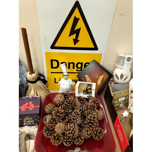 180 - Collection of Items to include Flip Flops, Decorative Bottles, Air Purifier, Danger Sign, Ruby Red G... 