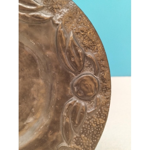 188 - Late 19th Century Arts and Crafts Style Pewter Over Tin Shallow Plate with Embossed Decoration to th... 