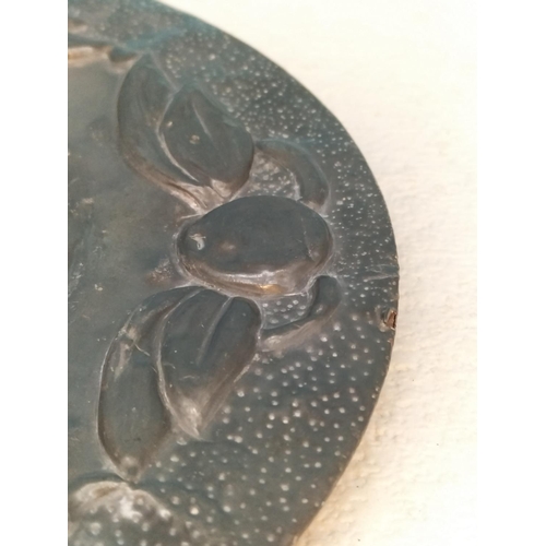 188 - Late 19th Century Arts and Crafts Style Pewter Over Tin Shallow Plate with Embossed Decoration to th... 