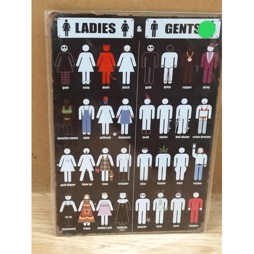 214 - Tin Signs (2), Comic Con and Comical Ladies & Gents. 30cm x 20cm.