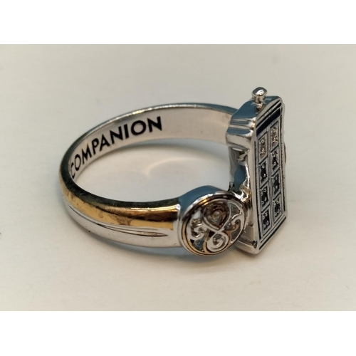 239 - Bradford Exchange Silver 925 Dr Who Tardis Ring. Size W.
