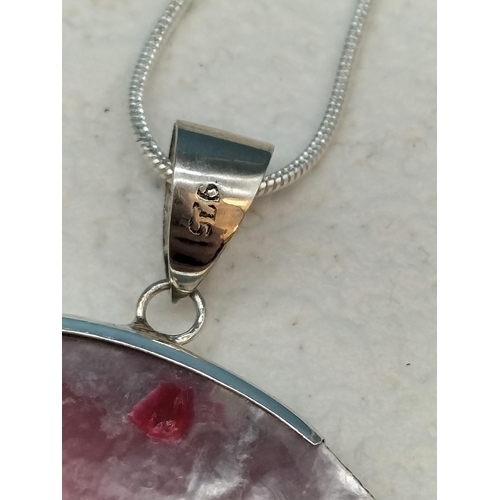 429 - 925 Tagged Necklace with Enameled Shell Pendant with 925 Silver Mount. 5cm Diameter. Boxed.