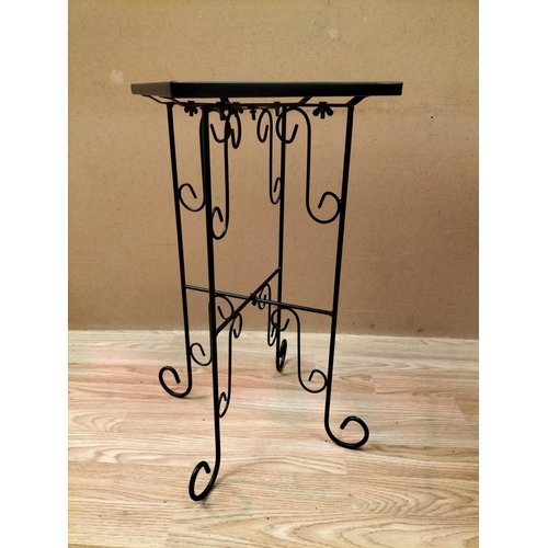 436 - Metal Framed Table with 'Iris' Design Glass Top plus a Wicker Chair. 64cm High, 52cm x 41cm. Seat He... 