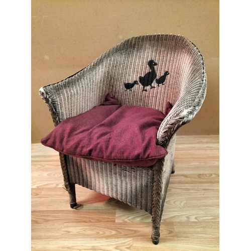 436 - Metal Framed Table with 'Iris' Design Glass Top plus a Wicker Chair. 64cm High, 52cm x 41cm. Seat He... 