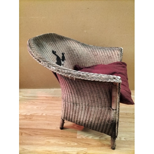 436 - Metal Framed Table with 'Iris' Design Glass Top plus a Wicker Chair. 64cm High, 52cm x 41cm. Seat He... 