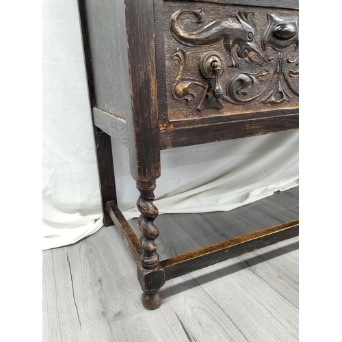 443 - Ornately Carved Gothic Revival Oak Sideboard with 2 Drawers, Cupboard and Detachable Mirrored Back S... 