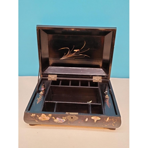 458 - Wooden Hinged Lid, Mother of Pearl Effect Inlay, Jewellery Box. 11cm High, 30cm x 21.5cm.