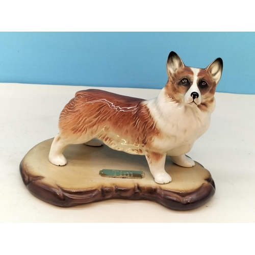 459 - Coopercraft Figure of a Corgi Dog on Base. 'Tim' Plaque Glued on to Base. 16cm High, 23cm x 13cm.