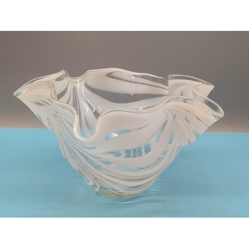 468 - White Swirl Glass Handkerchief Bowl. 16cm High, 26cm Diameter.