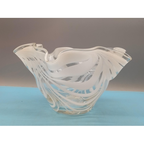 468 - White Swirl Glass Handkerchief Bowl. 16cm High, 26cm Diameter.