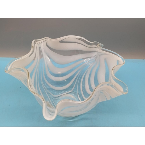 468 - White Swirl Glass Handkerchief Bowl. 16cm High, 26cm Diameter.