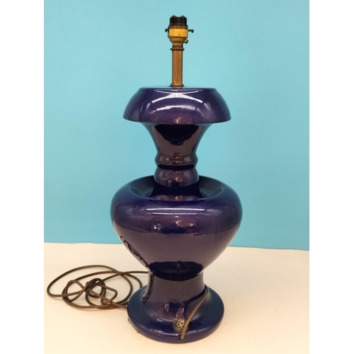 472 - Doulton Staffs Blue Ceramic Table Lamp Base. 48cm Tall.