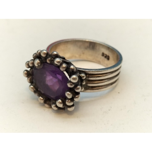 475 - Silver 925 Amethyst Stone Ring. Size N.