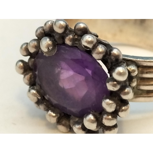 475 - Silver 925 Amethyst Stone Ring. Size N.