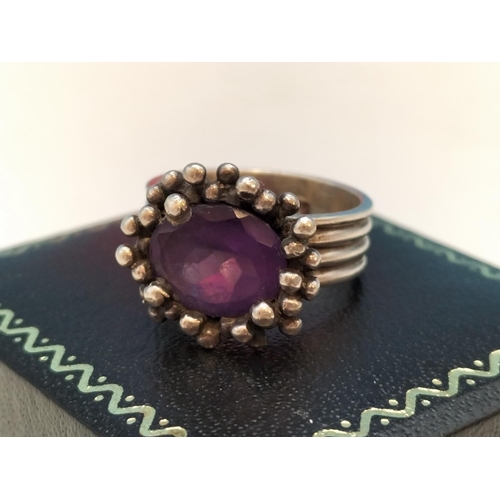 475 - Silver 925 Amethyst Stone Ring. Size N.