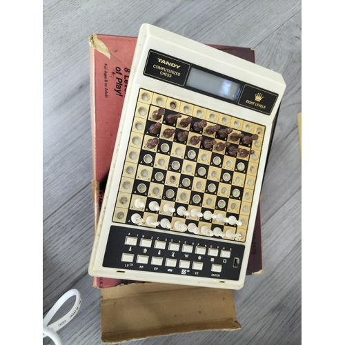 476 - Collection of Mixed Items to include 1980's Tandy Chess, Hand Blender (Both Untested), Charcoal Art ... 