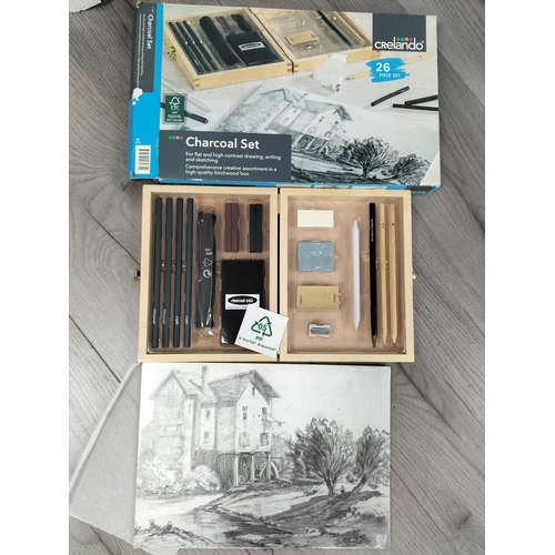 476 - Collection of Mixed Items to include 1980's Tandy Chess, Hand Blender (Both Untested), Charcoal Art ... 