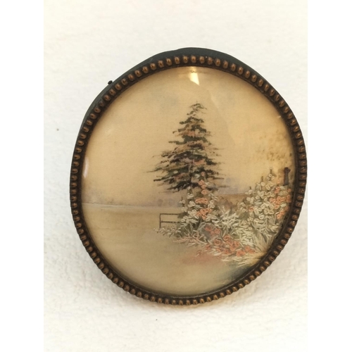 480 - Antique Japanese Silk Embroidery Miniature Pictures (2). Largest 7cm x 8cm. One Glass A/F.