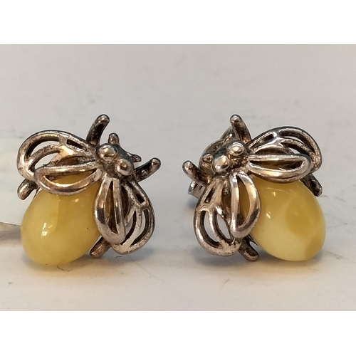 440 - Micro Mosaic Brooch, Cameo Brooch and Pair of 925 Silver and Amber 'Bee' Earrings.