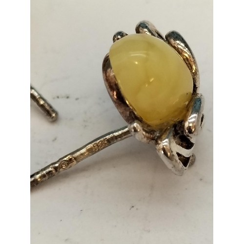 440 - Micro Mosaic Brooch, Cameo Brooch and Pair of 925 Silver and Amber 'Bee' Earrings.